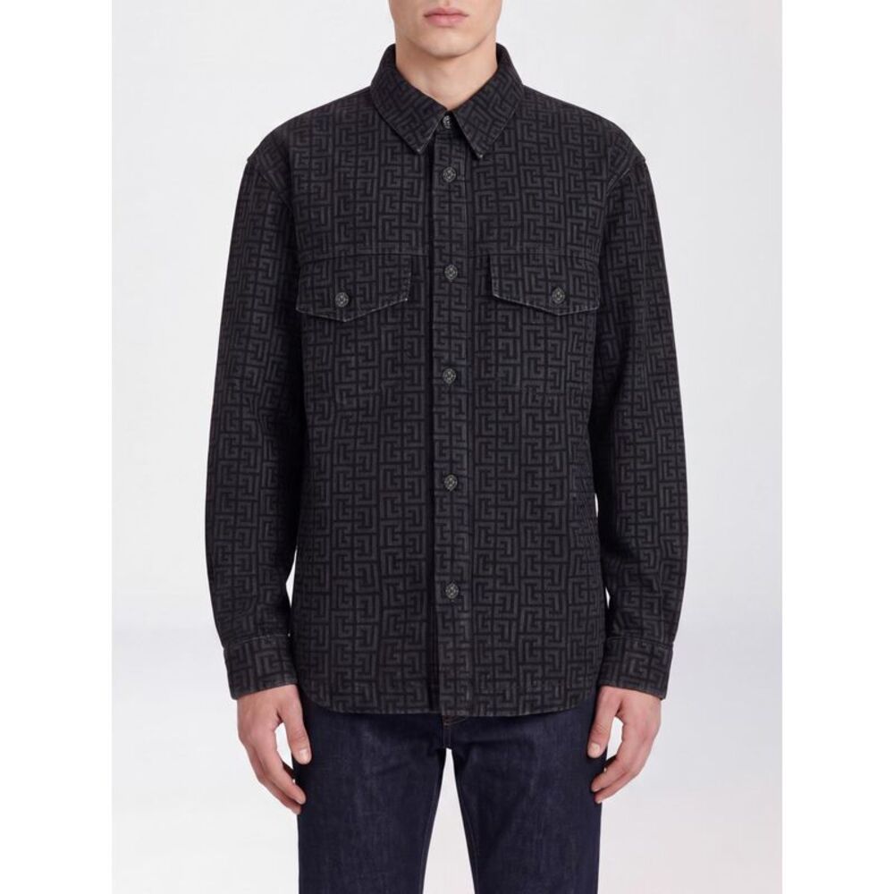 Balmain Men Monogram Pb Labyrinth All-Over Cotton Shirt Balmain
